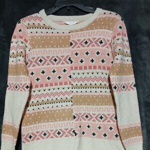 Time and Tru Women's Pink Cream Tan Sweater